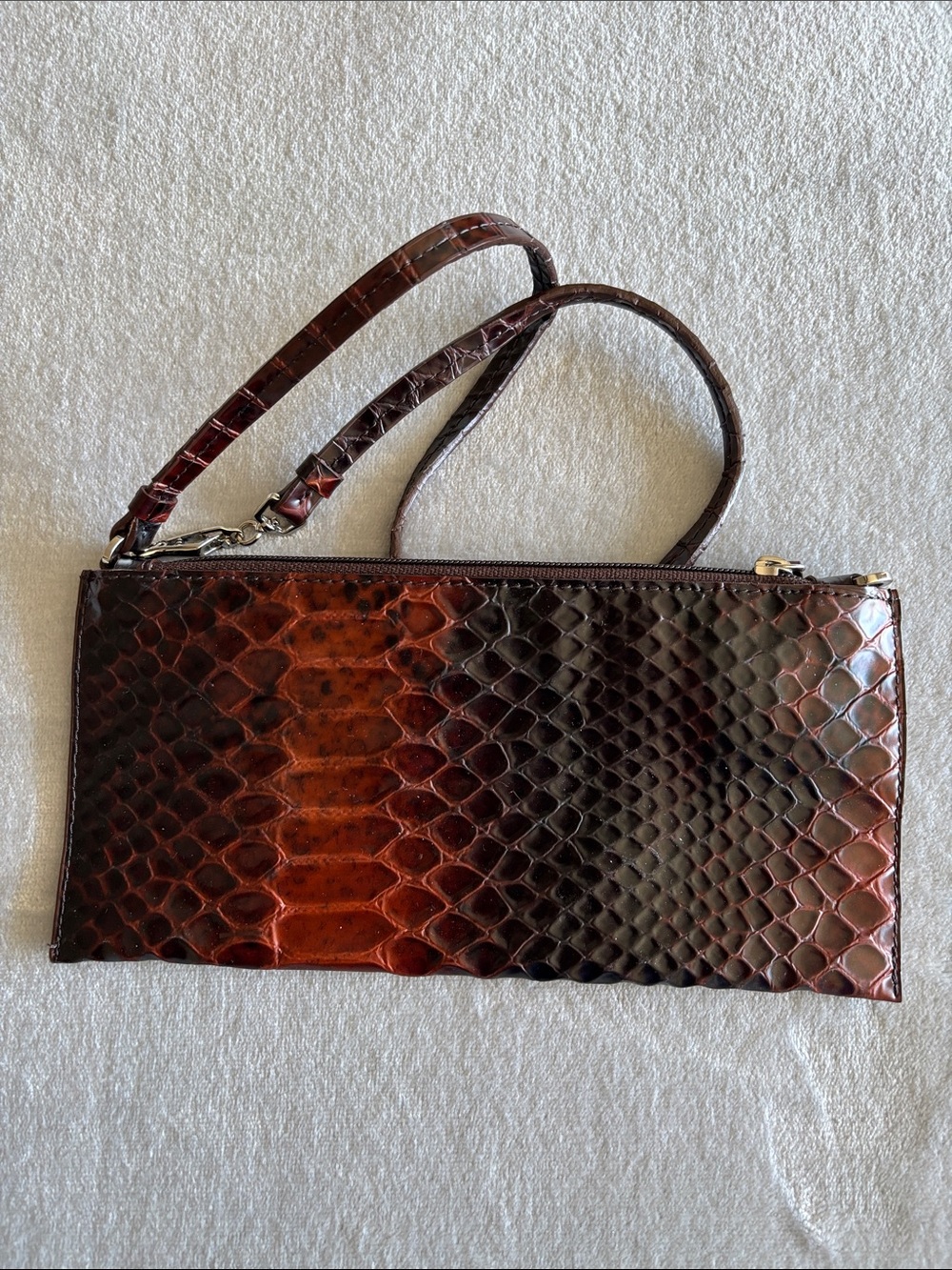 Danier Brown & Black Python Embossed Leather Purse Wristlet Clutch EUC - Picture 7 of 10